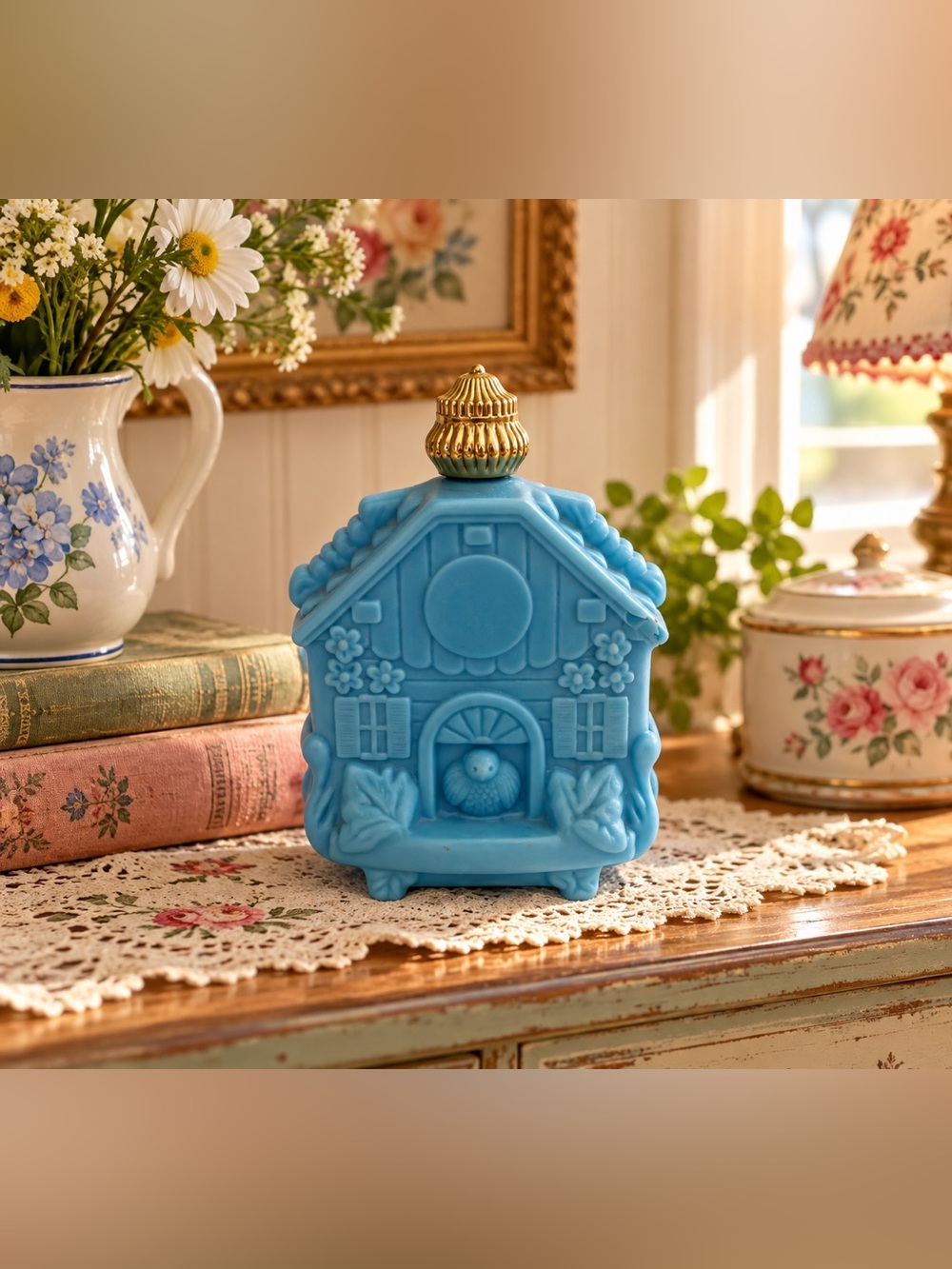 Avon collectables Blue milk glass cologne bottle